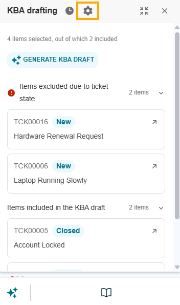 KBA Drafting Settings button