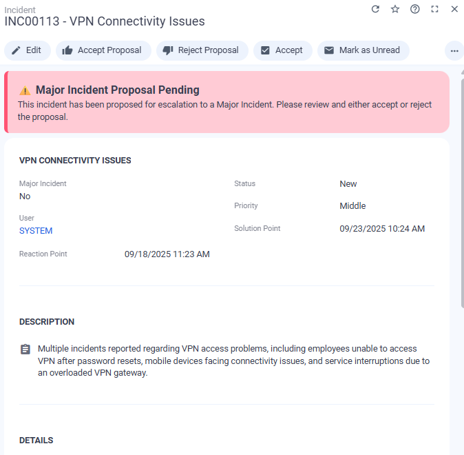 Major Incidents Proposal