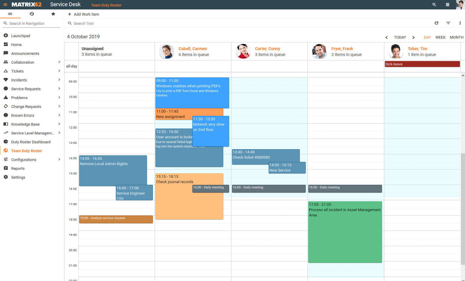 Working with Team Duty Roster and My Duty Roster - Matrix42 Self ...